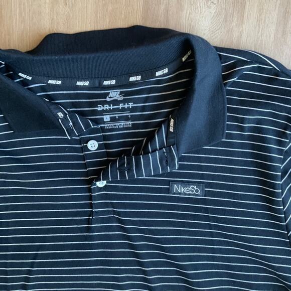 New Mens Nike Black polo striped shirt preppy skater casual business casual sz L - Picture 2 of 15